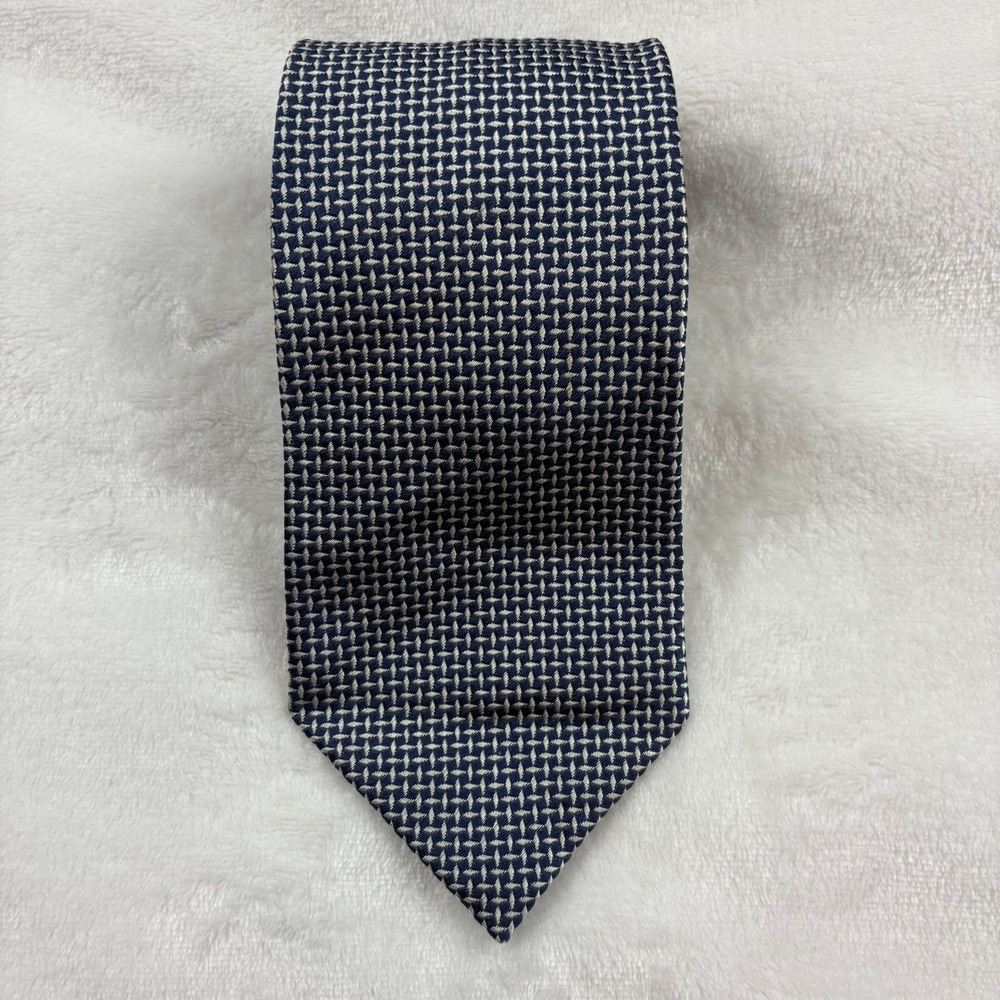 Preswick & Moore Handmade in Italy Navy Blue Geometric 100% Silk Necktie